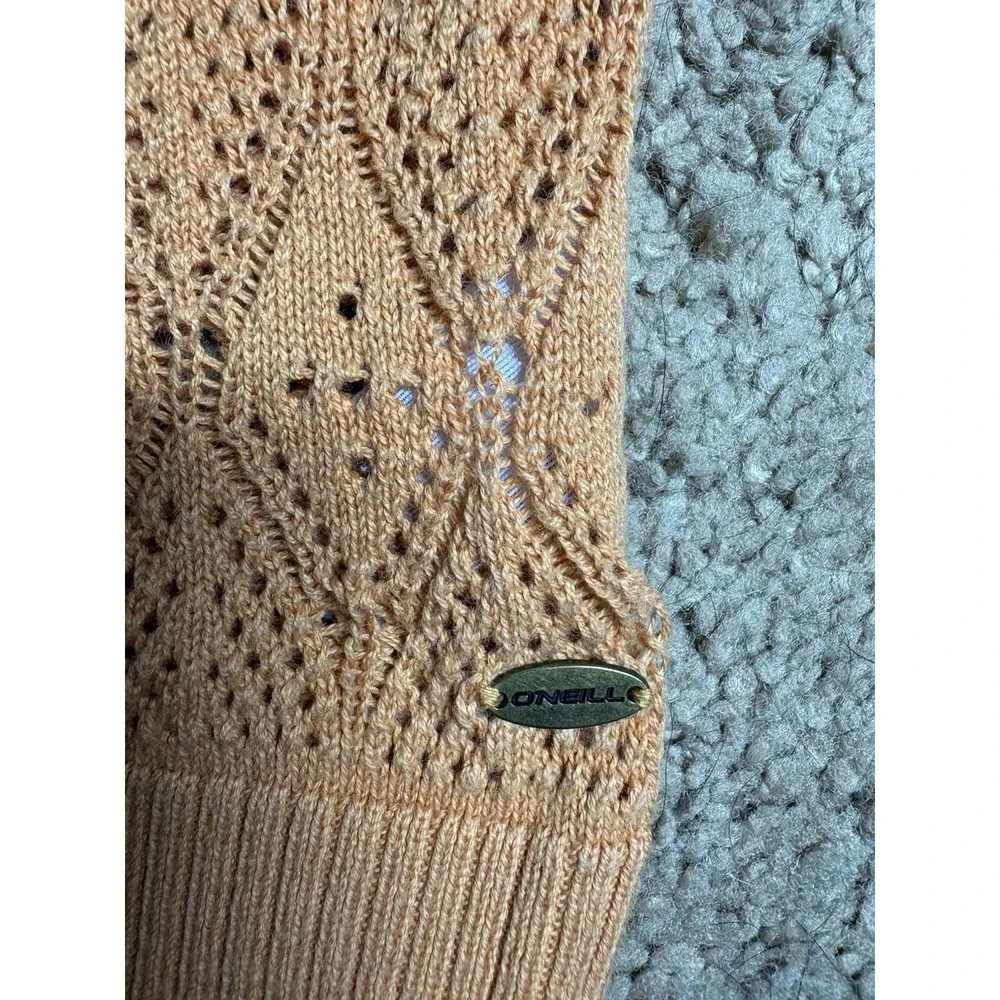 O'Neill Pointelle Knit Sweater Women‎ Medium Orange Scoop Neckline Beach